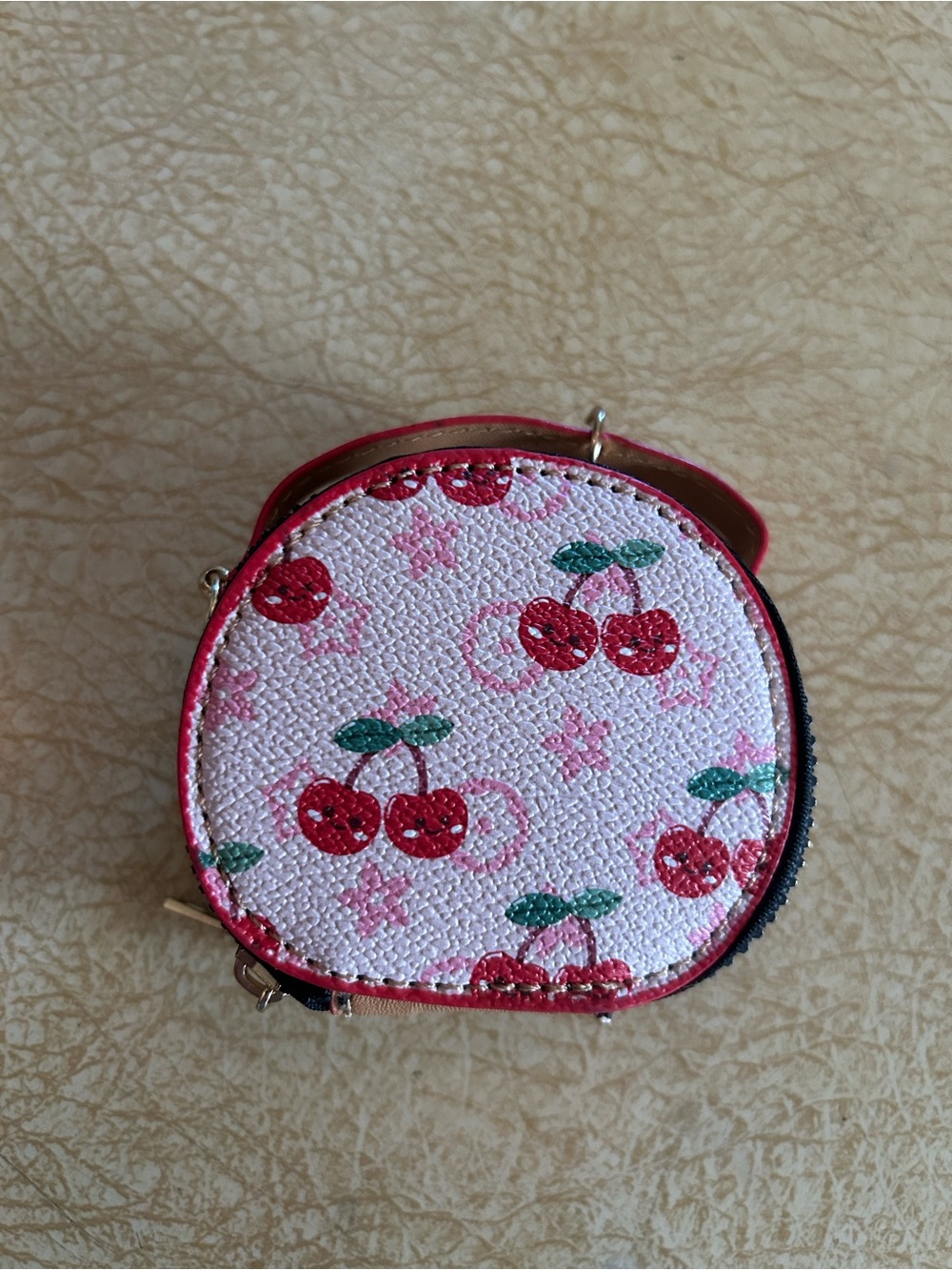 Cherry Print Round Coin Purse Keychain/Bag Charm - Picture 4 of 4